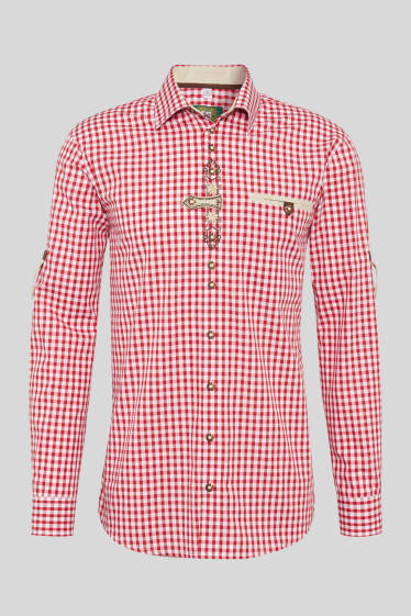 Men - Bavarian shirt - regular fit - Kent collar - check - red