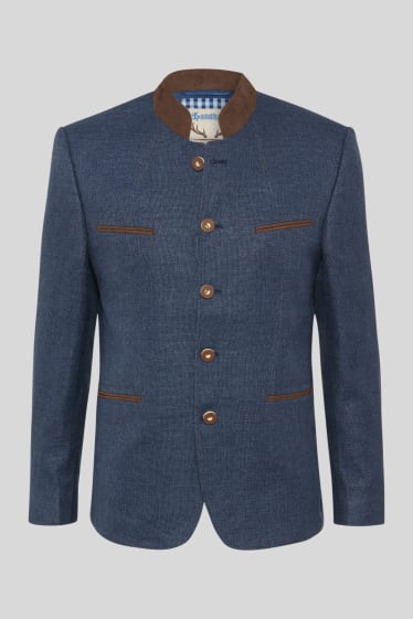 Men - Bavarian jacket - regular fit - linen blend - dark blue