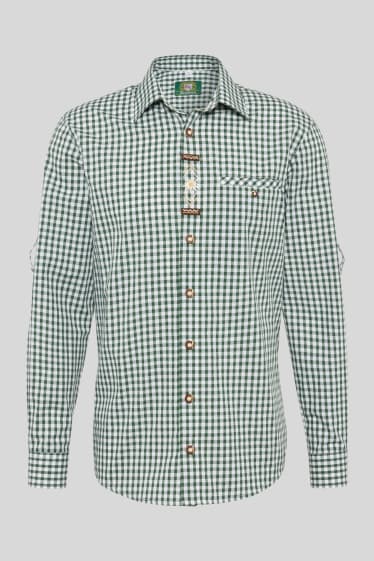 Heren - Trachtenhemd - Regular Fit - Kent - geruit - groen / crème wit