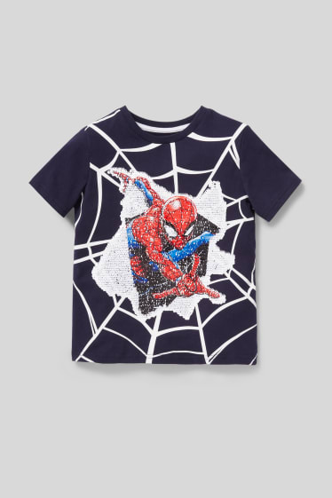 Enfants - Spider-Man - haut à manches courtes - effet brillant - bleu foncé