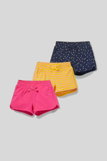 Enfants filles - Lot de 3 - short en molleton - bleu / or