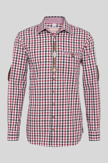 Men - Bavarian shirt - regular fit - Kent collar - check - bordeaux / white