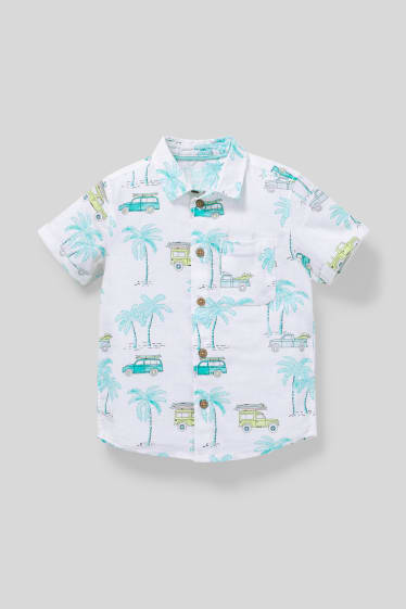 Children - Shirt - linen blend - white / turquoise