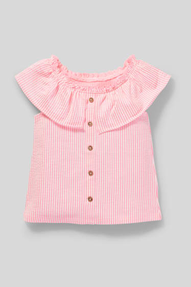 Kinder - Kurzarmshirt - gestreift - weiss / rosa