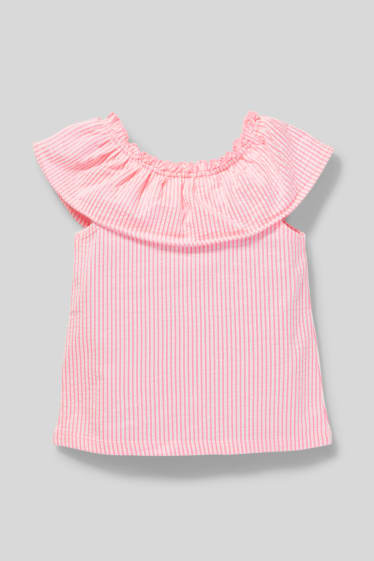 Kinder - Kurzarmshirt - gestreift - weiss / rosa