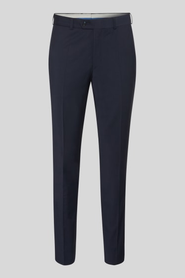 Hommes - Pantalon de costume - slim fit - stretch - laine mélangée - bleu foncé