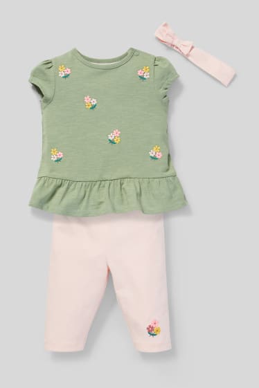Babys - Baby-Outfit - 3 teilig - grün / rosa