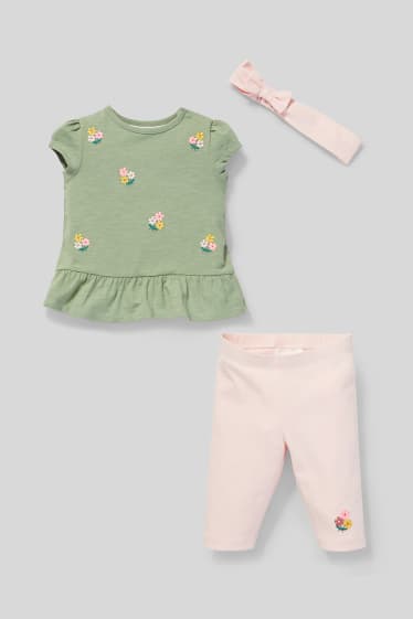 Babys - Baby-Outfit - 3 teilig - grün / rosa