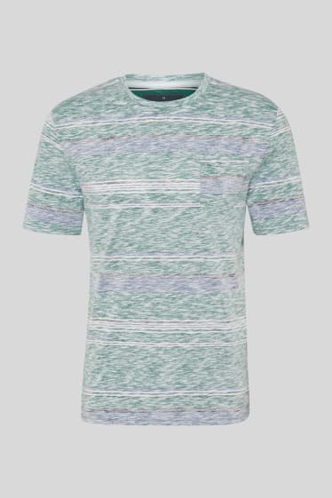 Men - T-shirt  - striped - green-melange
