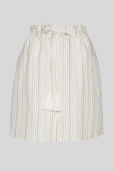 Women - Skirt - linen blend - striped - white / beige