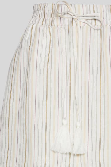 Mujer - Falda - Mezcla de lino - De rayas - blanco / beis