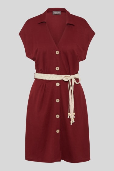 Women - Fit & flare dress with belt - brown