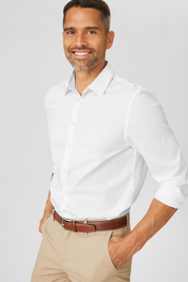 Hommes - Chemise de bureau - slim fit - col kent - facile à repasser - blanc