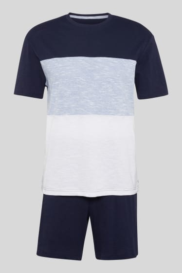 Hommes - Pyjama - rayé - bleu foncé