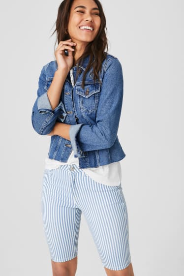 Donna - Bermuda di jeans - a righe - bianco / blu