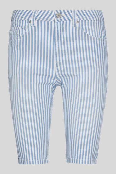 Dames - Bermuda van spijkerstof - gestreept - wit / blauw