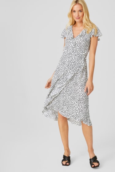 Women - Wrap dress - white / black