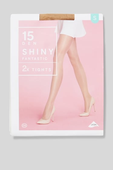 Women - Multipack of 2 - tights - LYCRA® - 15 denier - beige
