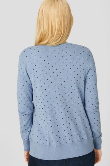 Women - Basic cardigan - polka dot - light blue