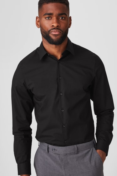 Hombre - Camisa - slim fit - kent - de planchado fácil - negro
