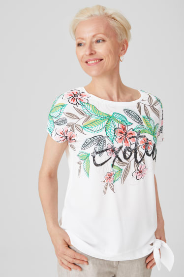 Dames - T-shirt - glanseffect - wit