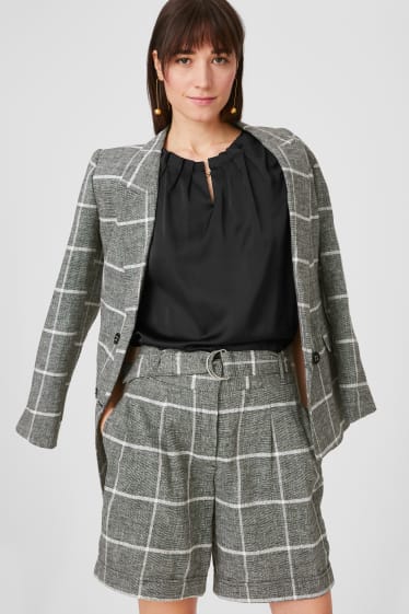 Mujer - Shorts de oficina - Mezcla de lino - De cuadros - gris oscuro / blanco
