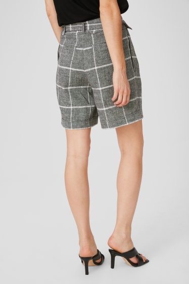 Women - Business shorts - linen blend - check - dark gray / white