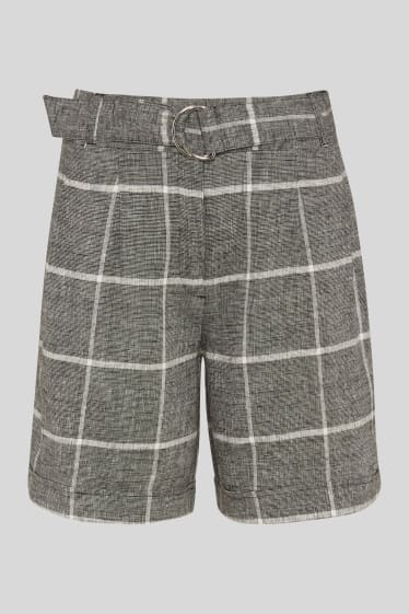 Dona - Pantalons curts formals - mescla de lli - quadres - gris fosc / blanc