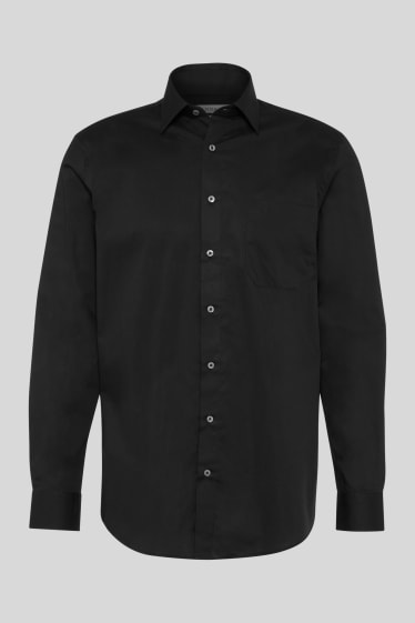 Hommes - Chemise de bureau - coupe droite - col kent - facile à repasser - noir