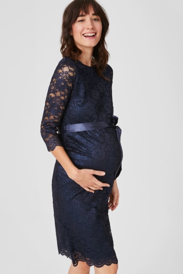 Dames - Zwangerschaps-trouwjurk - donkerblauw