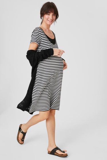 Women - Nursing dress - striped - white / black