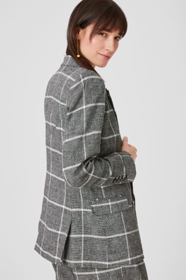Dames - Business-blazer - gemengd linnen - geruit - donkergrijs / wit