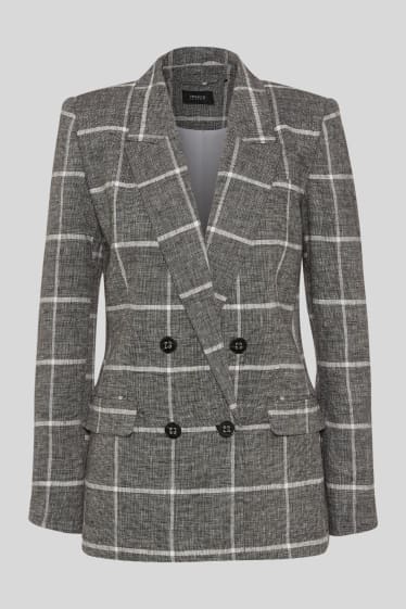 Women - Business blazer - linen blend - check - dark gray / white