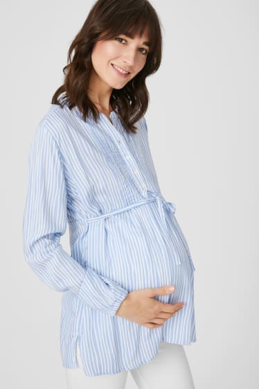 Dames - Zwangerschapsblouse - gestreept - wit / lichtblauw