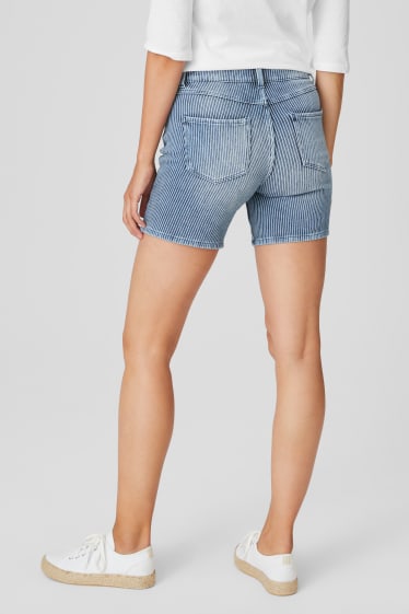 Women - Denim shorts - striped - denim-blue