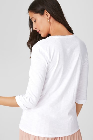 Mujer - Camiseta de manga larga básica - blanco
