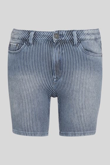 Women - Denim shorts - striped - denim-blue