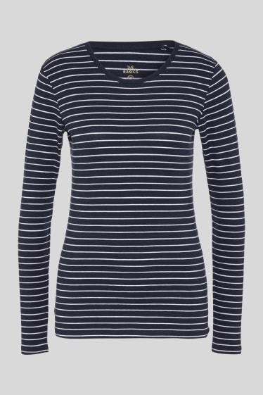 Women - Basic long sleeve T-shirt  - striped - dark blue / white
