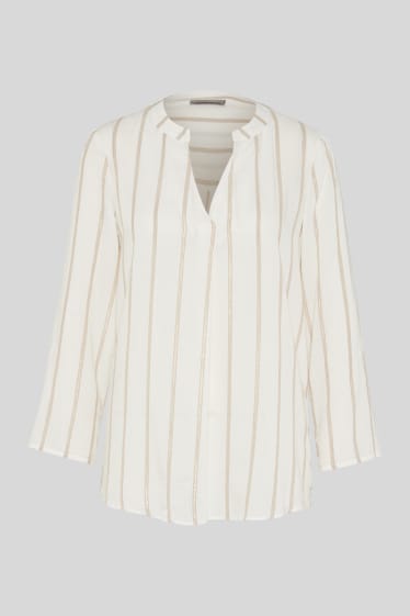 Mujer - Blusa - De rayas - Con brillos - blanco / beis