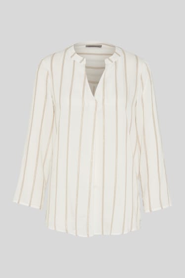 Donna - Blusa - a righe - effetto brillante - bianco / beige