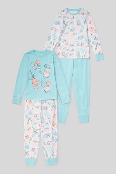 Kinderen - Set van 2 - pyjama - 2-delig - wit / turquoise
