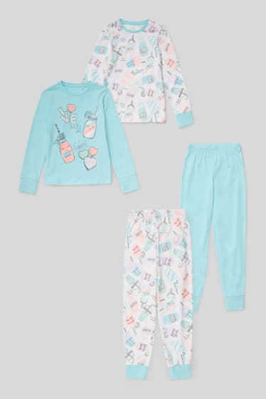 Kinderen - Set van 2 - pyjama - 2-delig - wit / turquoise