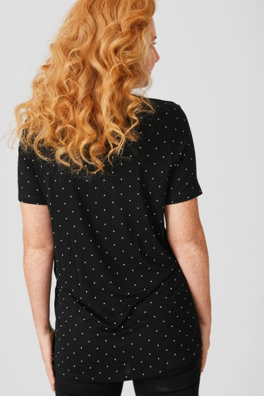 Damen - T-Shirt - gepunktet - Glanz-Effekt - schwarz