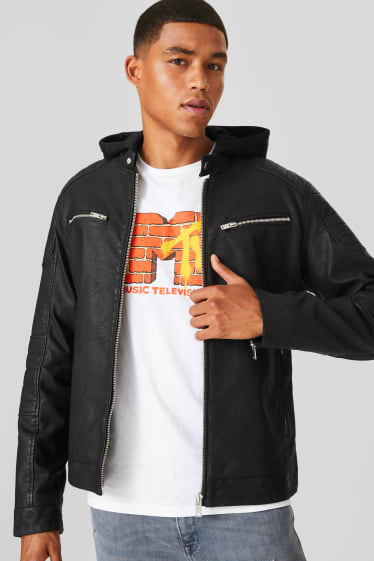 Men - CLOCKHOUSE - biker jacket - faux leather - 2-in-1 look - black