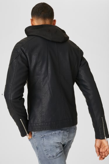 Men - CLOCKHOUSE - biker jacket - faux leather - 2-in-1 look - black