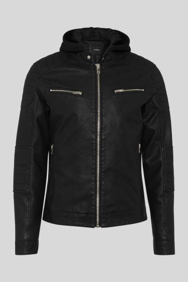 Men - CLOCKHOUSE - biker jacket - faux leather - 2-in-1 look - black