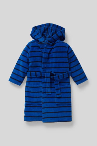 Children - Terry bathrobe with hood  - striped - blue / black