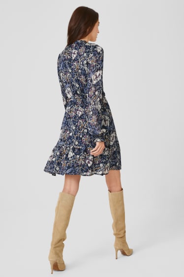 Women - Fit & flare dress - shiny - dark blue / creme white