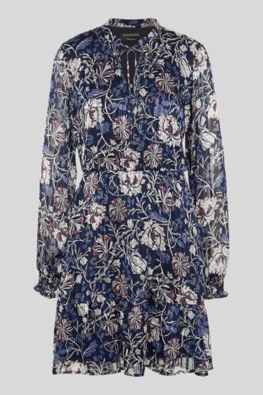 Women - Fit & flare dress - shiny - dark blue / creme white