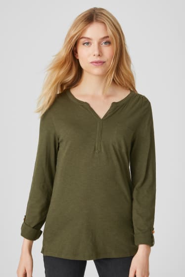 Women - Basic long sleeve T-shirt - dark green